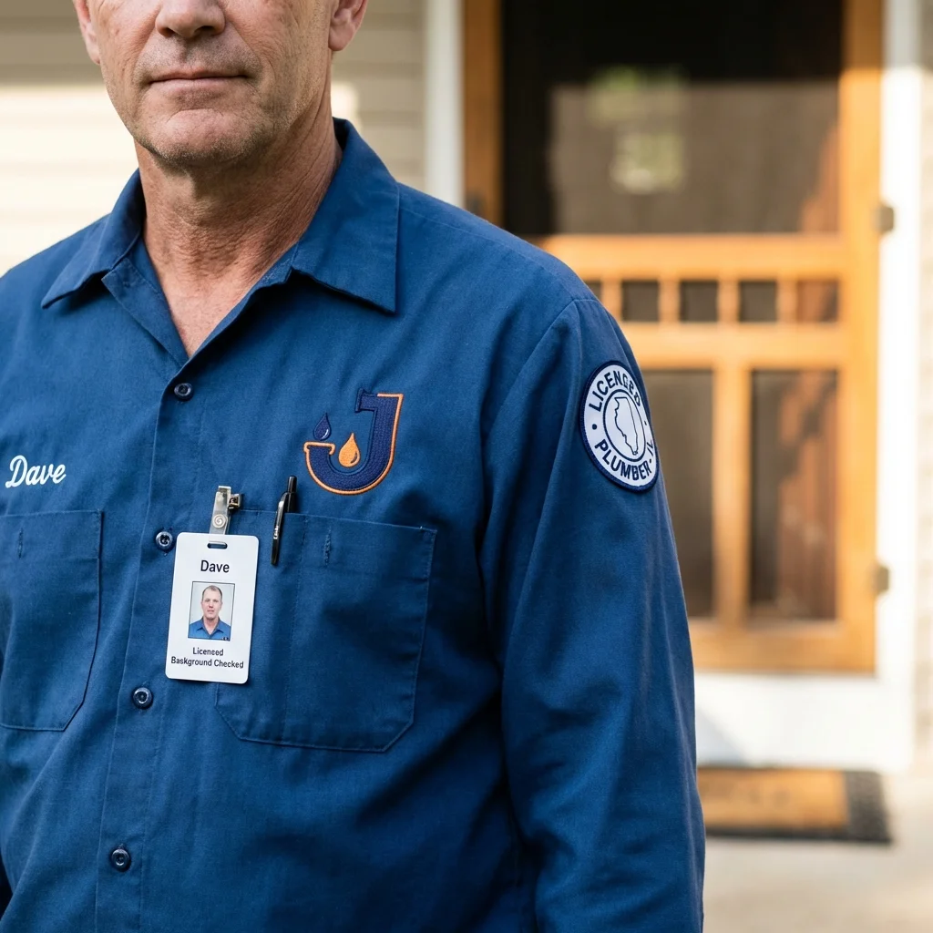 Licensed plumber showing ID badge in Kerrville, TX