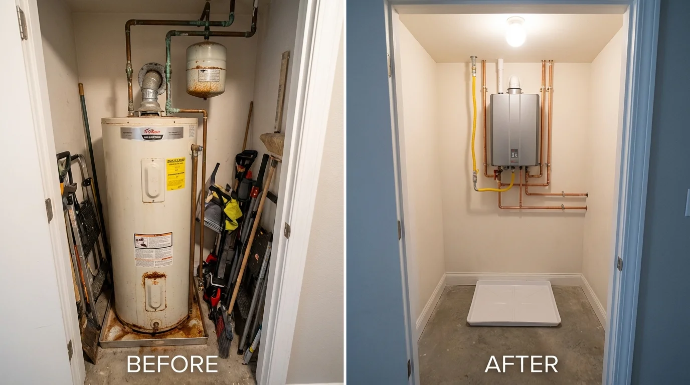 Tank water heater versus wall-mounted tankless unit comparison for Kerrville, TX homeowners