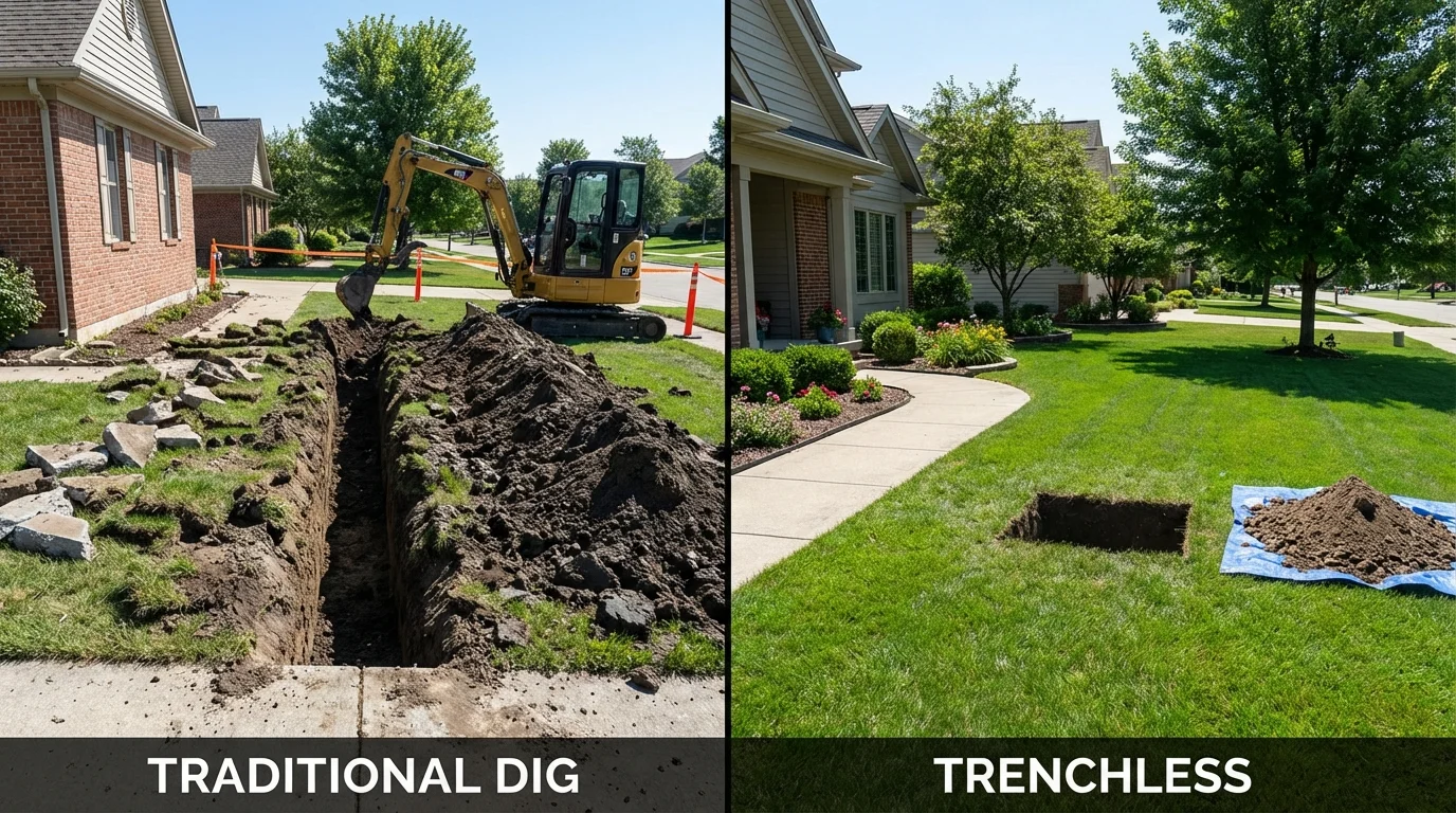 Trenchless sewer repair with minimal yard damage versus traditional excavation in Kerrville, TX